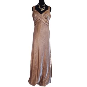 Vintage 90s Party Metallic Brown Champagne Maxi Evening Gown & Jacket